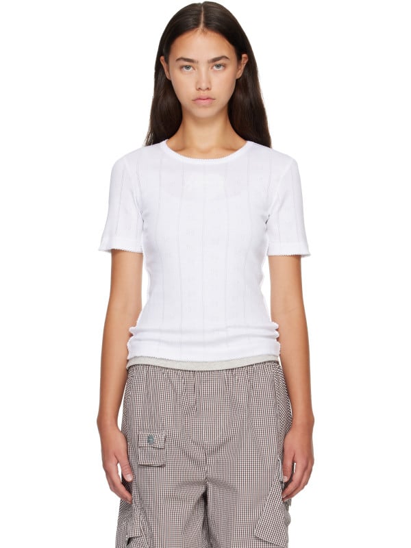 Ganni White Pointelle Cotton T-shirt