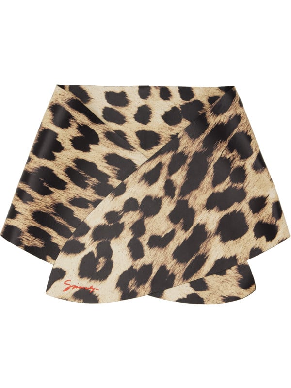 Givenchy Black & Beige Leather Leopard Print Scarf