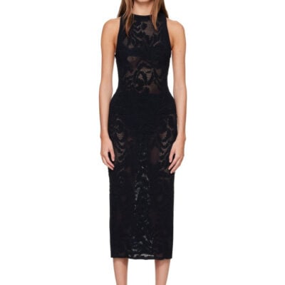 Givenchy Black Knitted Floral Lace Midi Dress