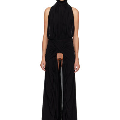 Jean Paul Gaultier Black Stretch Viscose Balaclava Leather Tag Maxi Dress