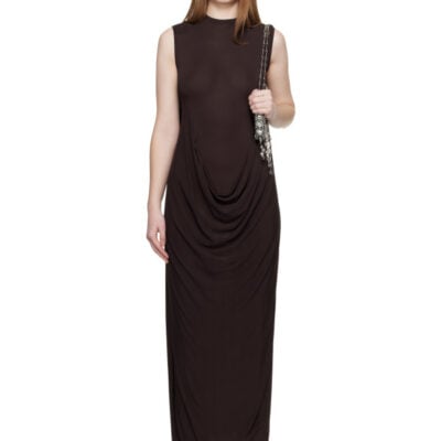 Jean Paul Gaultier Brown Double Layer Draped Maxi Dress