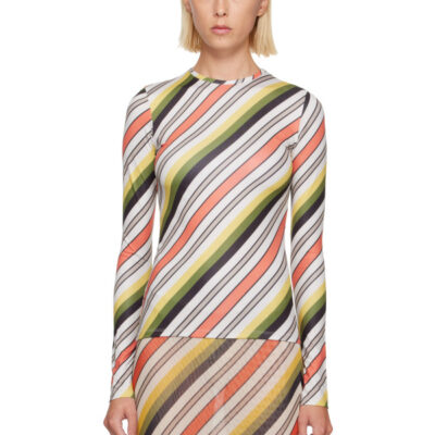 Jean Paul Gaultier Multicolor Jersey Lycra Printed Retro Stripe T-shirt