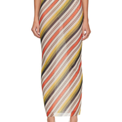 Jean Paul Gaultier Multicolor Mesh Printed Retro Stripe Maxi Skirt