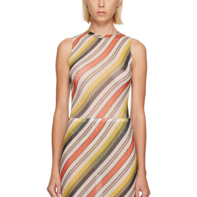 Jean Paul Gaultier Multicolor Mesh Tank Top Printed Retro Stripe Bodysuit