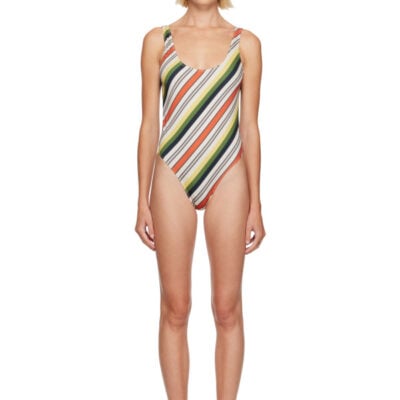 Jean Paul Gaultier Multicolor Printed Retro Stripe Swimsuit