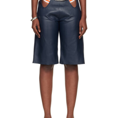 Jean Paul Gaultier Navy 'The Cut-Out Bermuda' Leather Shorts