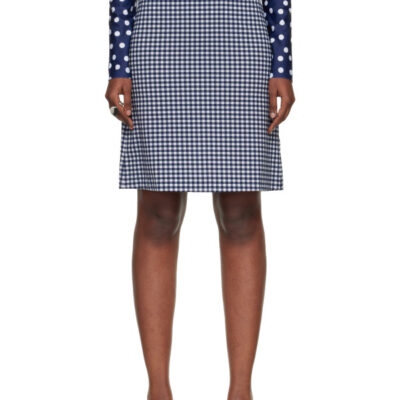Jean Paul Gaultier Navy & White 'The Curved' Midi Skirt
