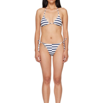 Jean Paul Gaultier White & Navy 'The Asymetric Marinière' Bikini