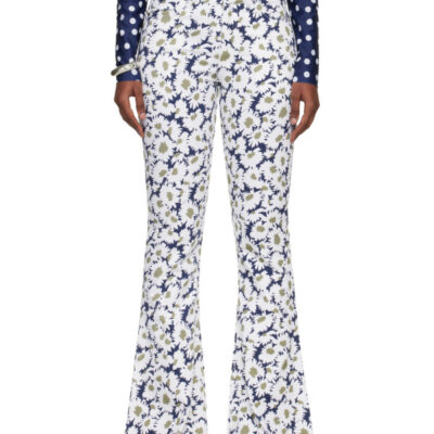 Jean Paul Gaultier White & Navy 'The Curved Flower' Jeans