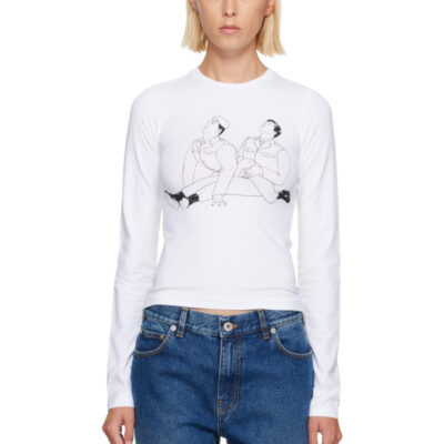 Jean Paul Gaultier White Stretch Cotton Jersey Long Sleeves Kamasutra T-shirt