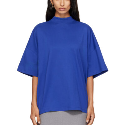 Jil Sander Blue Cotton Mock-Neck T-shirt