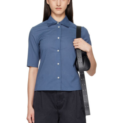 Jil Sander Blue Slim Fit Short Sleeve Back Darts Shirt