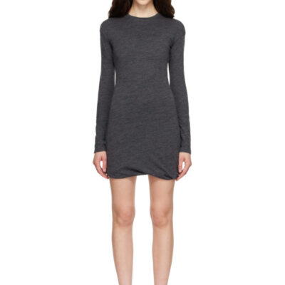 Jil Sander Gray Long Sleeves Crew Neck Double Layer Minidress