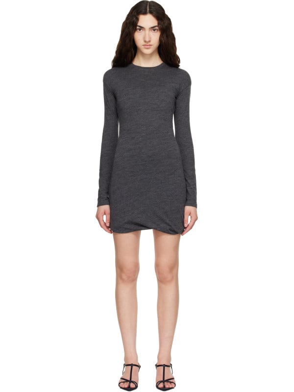 Jil Sander Gray Long Sleeves Crew Neck Double Layer Minidress