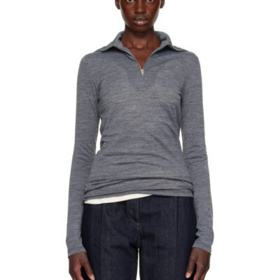Jil Sander Gray Wool Half Zip Polo
