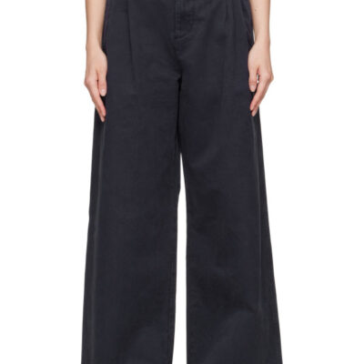 Jil Sander Navy Casual Wide Leg Pleated Trousers