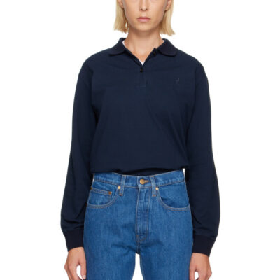 Jil Sander Navy Cotton Piquet Polo