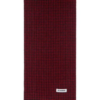Jil Sander Red & Black Check Scarf