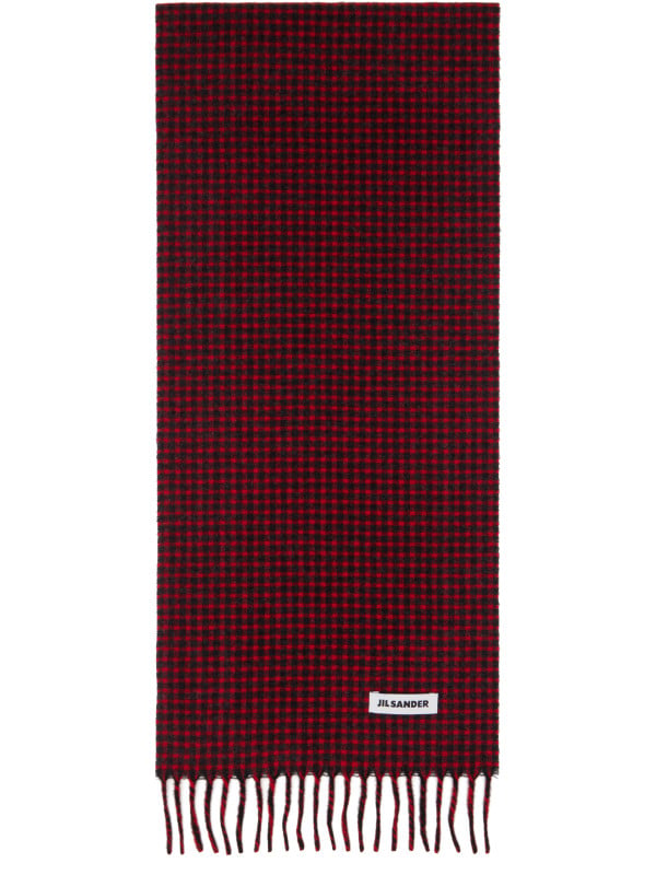 Jil Sander Red & Black Check Scarf
