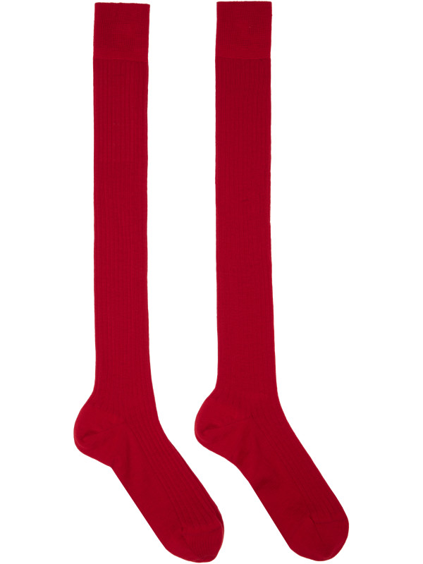 Jil Sander Red Ribbed Wool Socks
