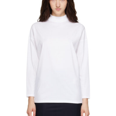 Jil Sander White Long Sleeves Mock Neck Boxy Fit T-shirt