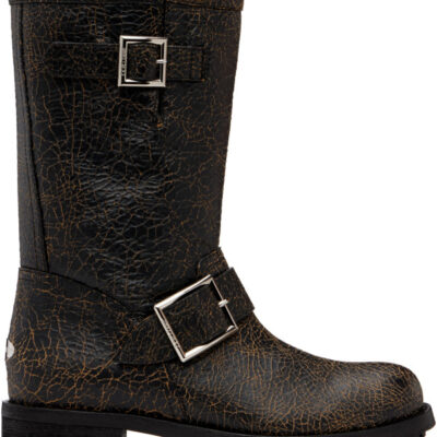 Jimmy Choo Black Biker Midcrackled Leather Boots