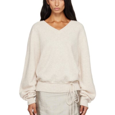 Le17Septembre Beige Soft Alpaca Blend Tie V-Neck Sweater
