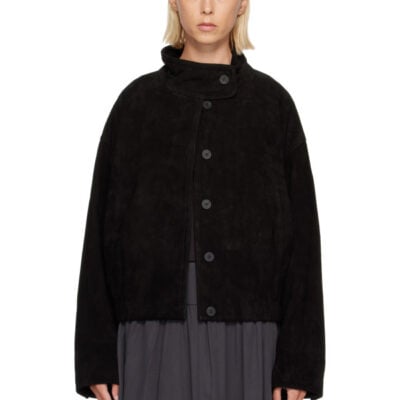 Le17Septembre Black Funnel Neck Suede Jacket