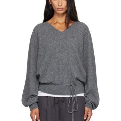 Le17Septembre Gray Pure Cashmere V-Neck Sweater
