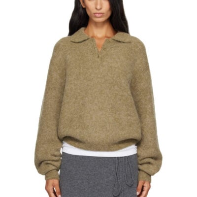 Le17Septembre Khaki Textured Alpaca Collar Knit Polo