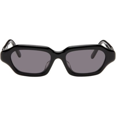 Loewe Black Slim Text Logo Rectangle Sunglasses