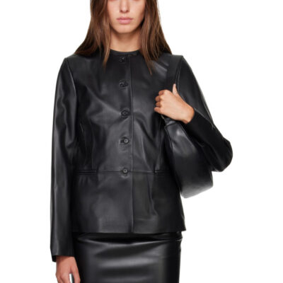 Loulou Studio Black ADEA Collarless Leather Jacket