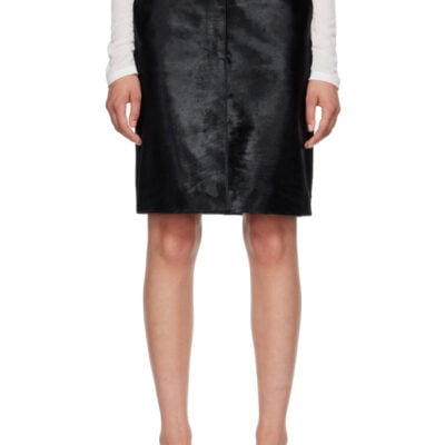 Loulou Studio Black DEBI Pony-Effect Leather Midi Skirt