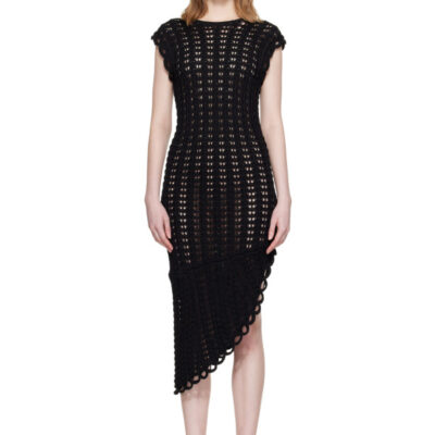 Loulou Studio Black Malena Ruffled Crochet Midi Dress
