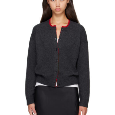 Loulou Studio Gray & Red NICOLA Bicolor Cashmere Cardigan