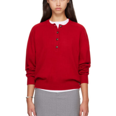 Loulou Studio Red MALO Oversized Henley Sweater