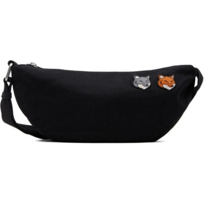 Maison Kitsune Black Double Fox Head Bumbag Bag