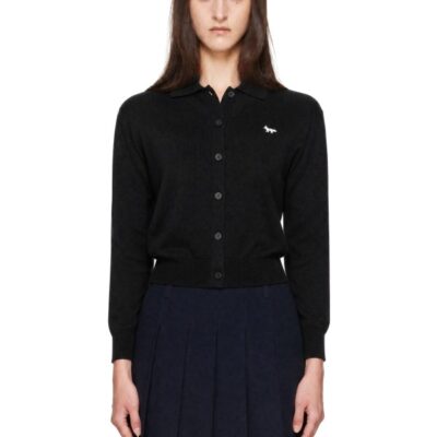 Maison Kitsune Black Profile Fox Merino Relaxed Polo Cardigan