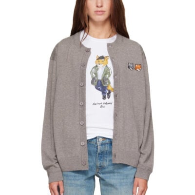 Maison Kitsune Taupe Double Fox Head Comfort Cardigan