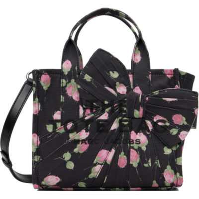 Marc Jacobs Black Vintage Floral Canvas Oversized Bow Small Tote
