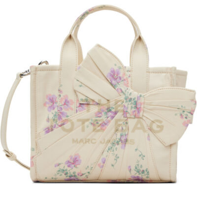 Marc Jacobs Off-White Antique Floral Canvas Oversized Bow Small Tote