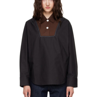 Marni Black Contrast Bib Insert Poplin Shirt