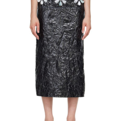 Marni Black Daisy Details Crinkled Midi Skirt