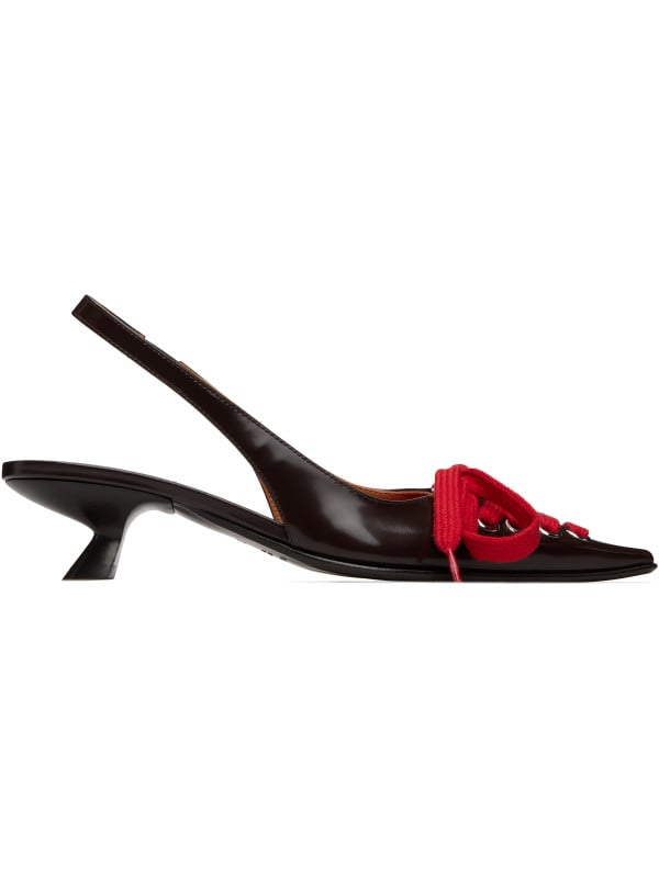 Marni Brown & Red Leather Lace-Up Slingback Heels