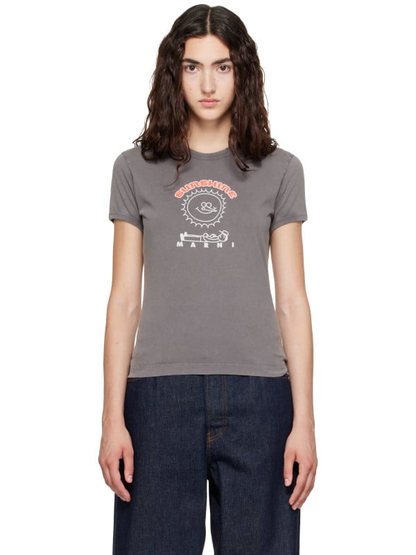 Marni Gray Cotton Sunshine Print T-shirt