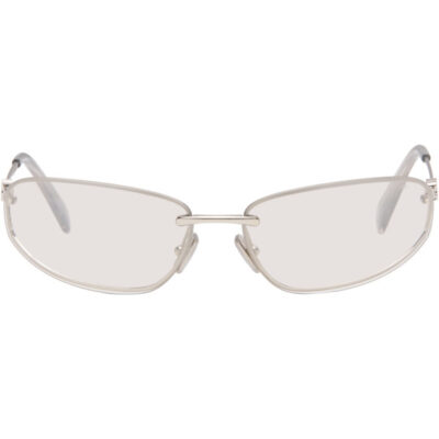 Miu Miu Silver Rimless Metal Oval Sunglasses