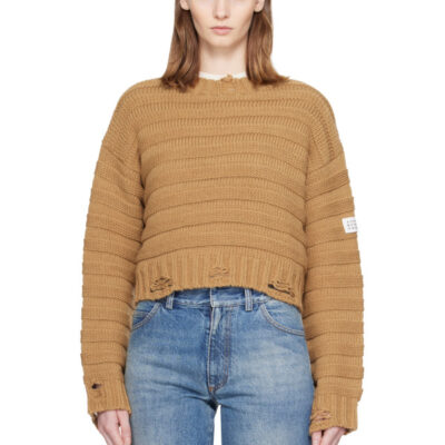 MM6 Maison Margiela Beige Ribbed Horizontal Links Crewneck