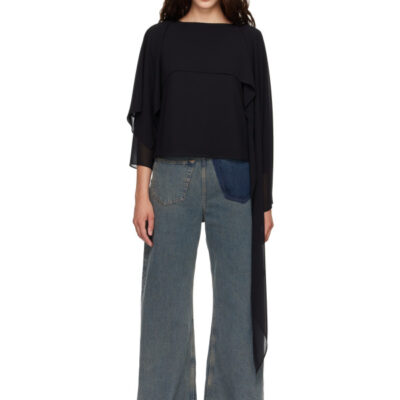 MM6 Maison Margiela Black Chiffon Long-Sleeved Blouse