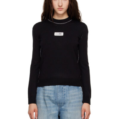 MM6 Maison Margiela Black Contrast-Trimmed Wool Blend Knit Sweater