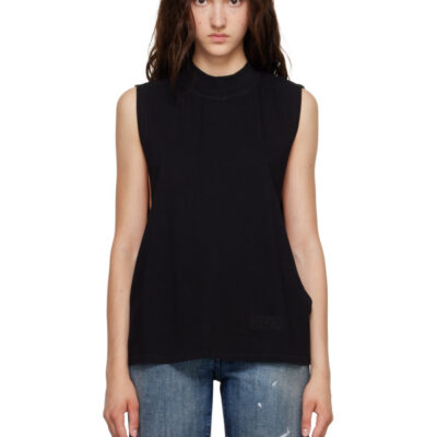 MM6 Maison Margiela Black Cotton Jersey Sleeveless Top